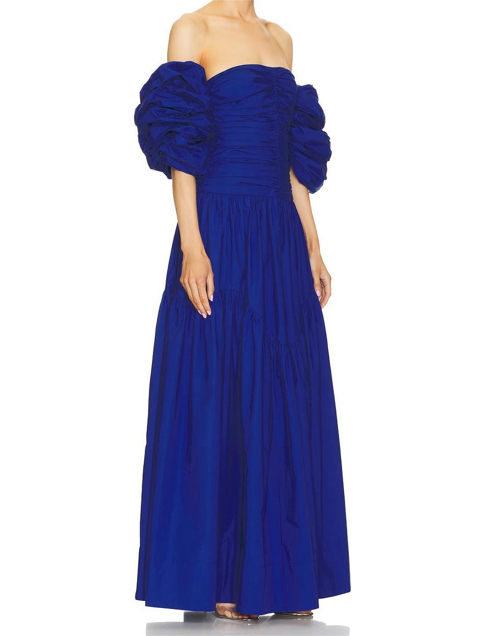 Indigo Pleated Solid Color Maxi Dress