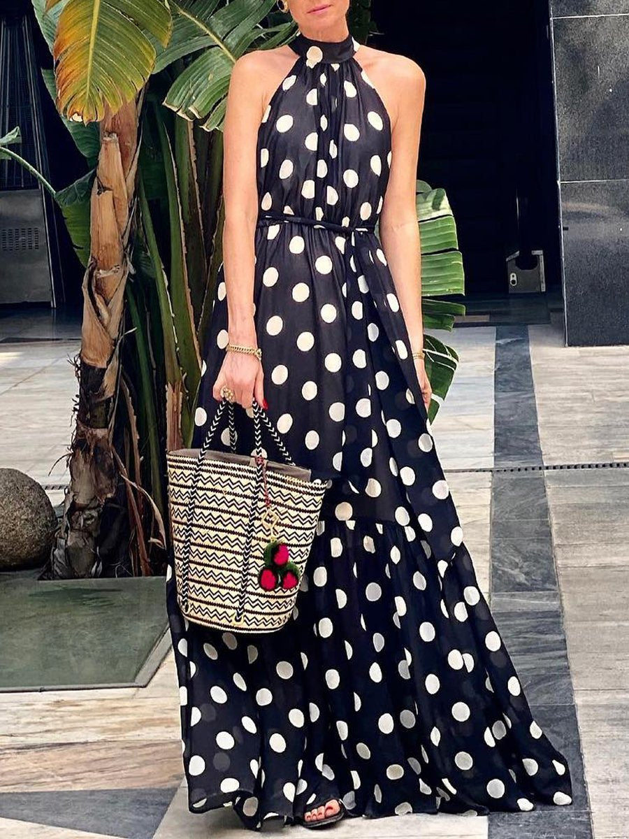 Polka Dot Sleeveless Maxi Dress