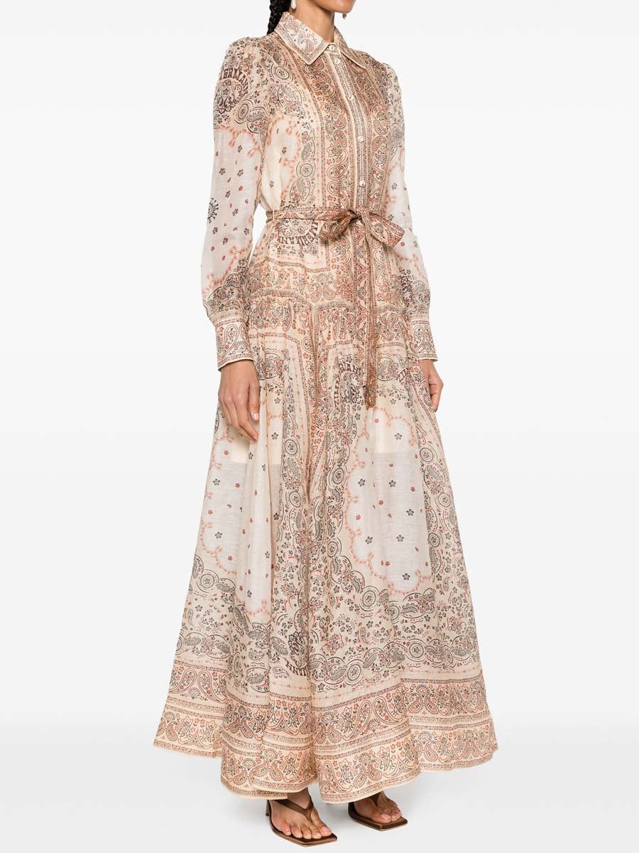 Placement Print Lace Up Maxi Shirtdress