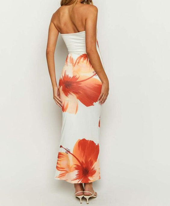 Vibrant Printed Slim Camisole Long Dress