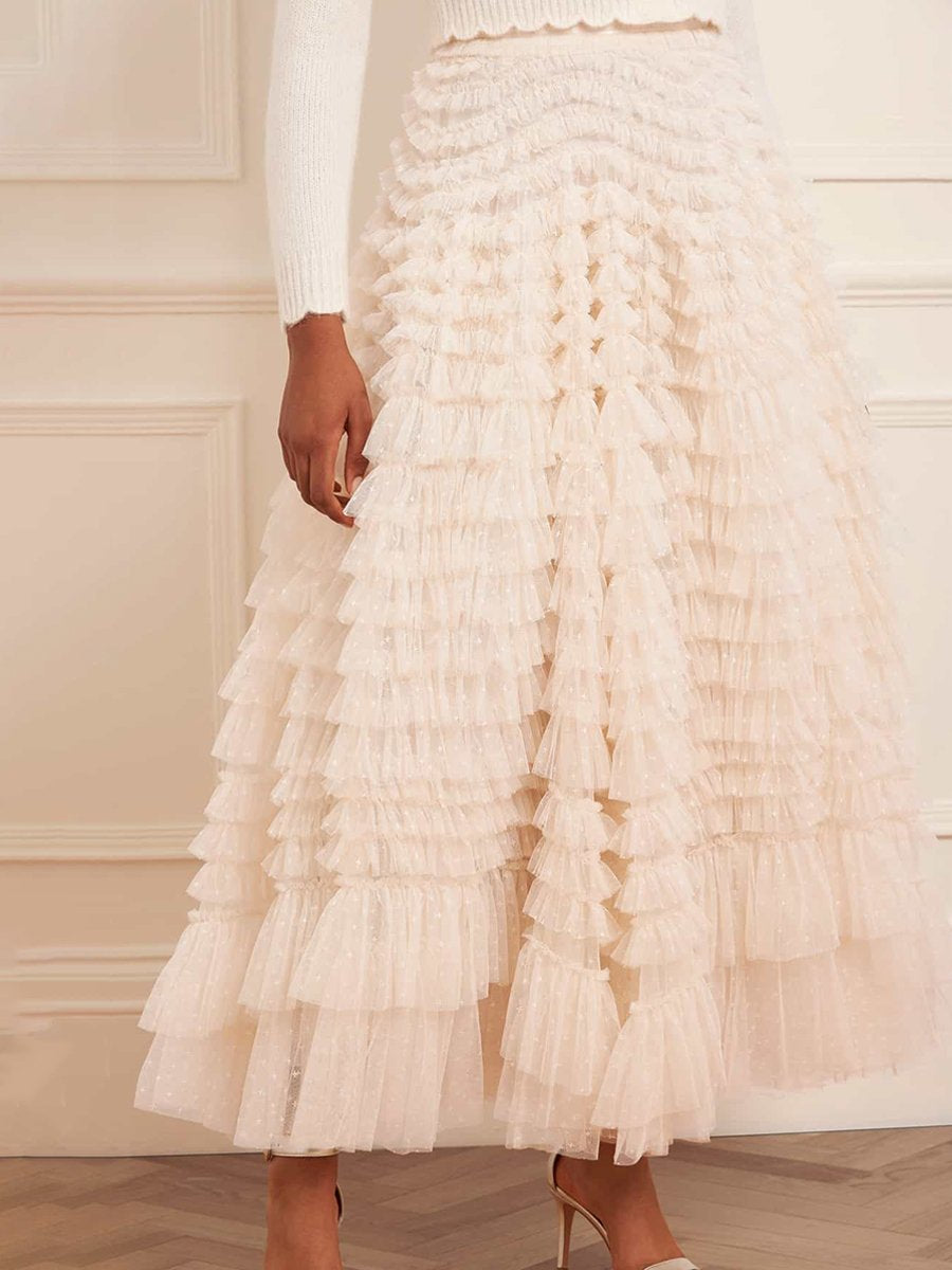 High Waist Mesh Ruffled Cake Skirt