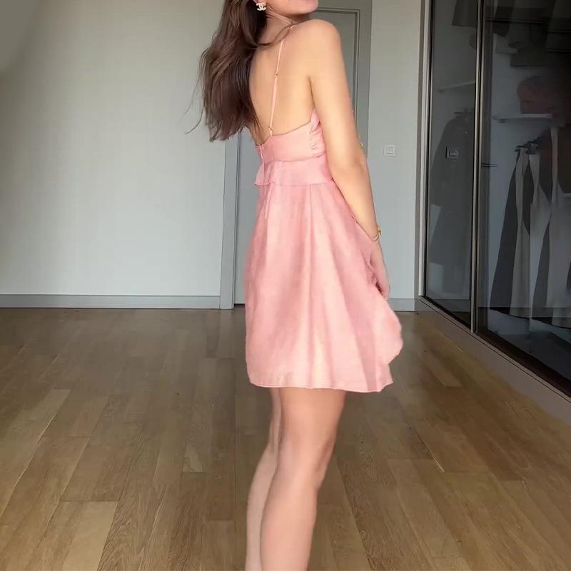 Pink Chiffon Ruffle Mini Dress