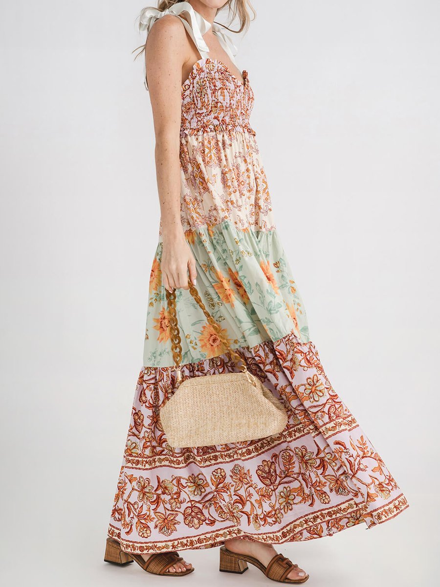 Strapless Backless Vintage Print Dress