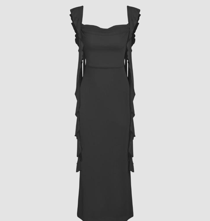 Ruffled Strap Backless Maxi Dress