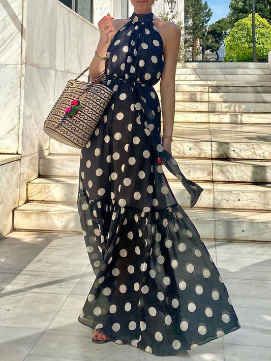 Polka Dot Sleeveless Maxi Dress