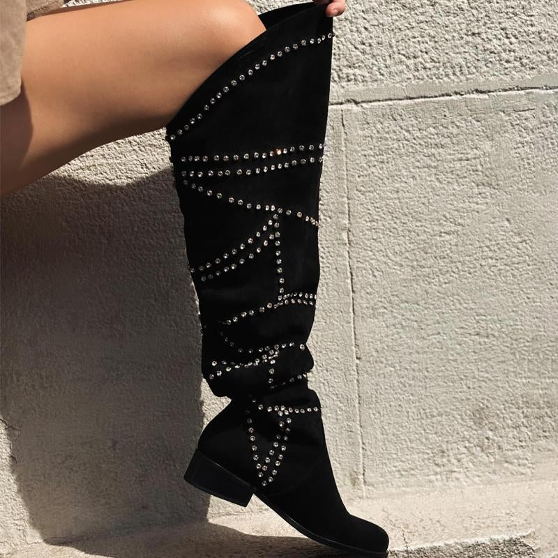 Rhinestone Sparkle Suede Crystal Stone Boots