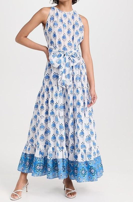 Sleeveless Blue Cute Printed Dress