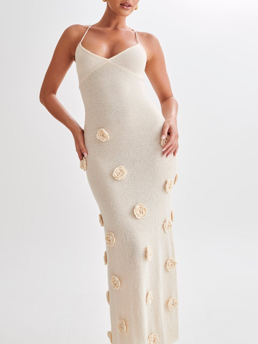 Sexy Strapless Flower Knit Backless Dress