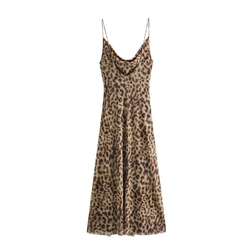 Swing Neck Leopard Print Sexy Backless Maxi Dresses