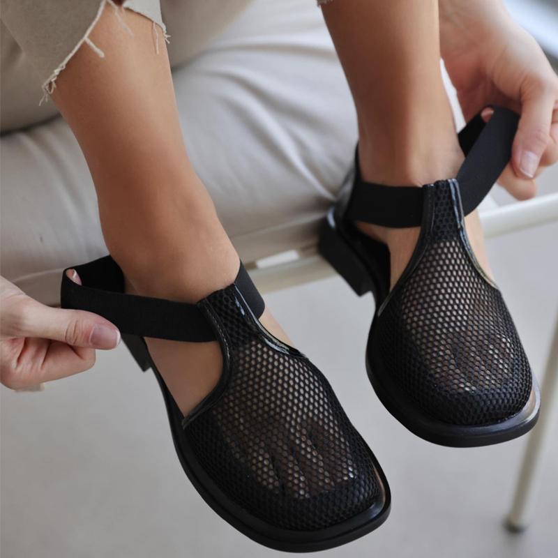 Mesh Detail Stretch Sandals