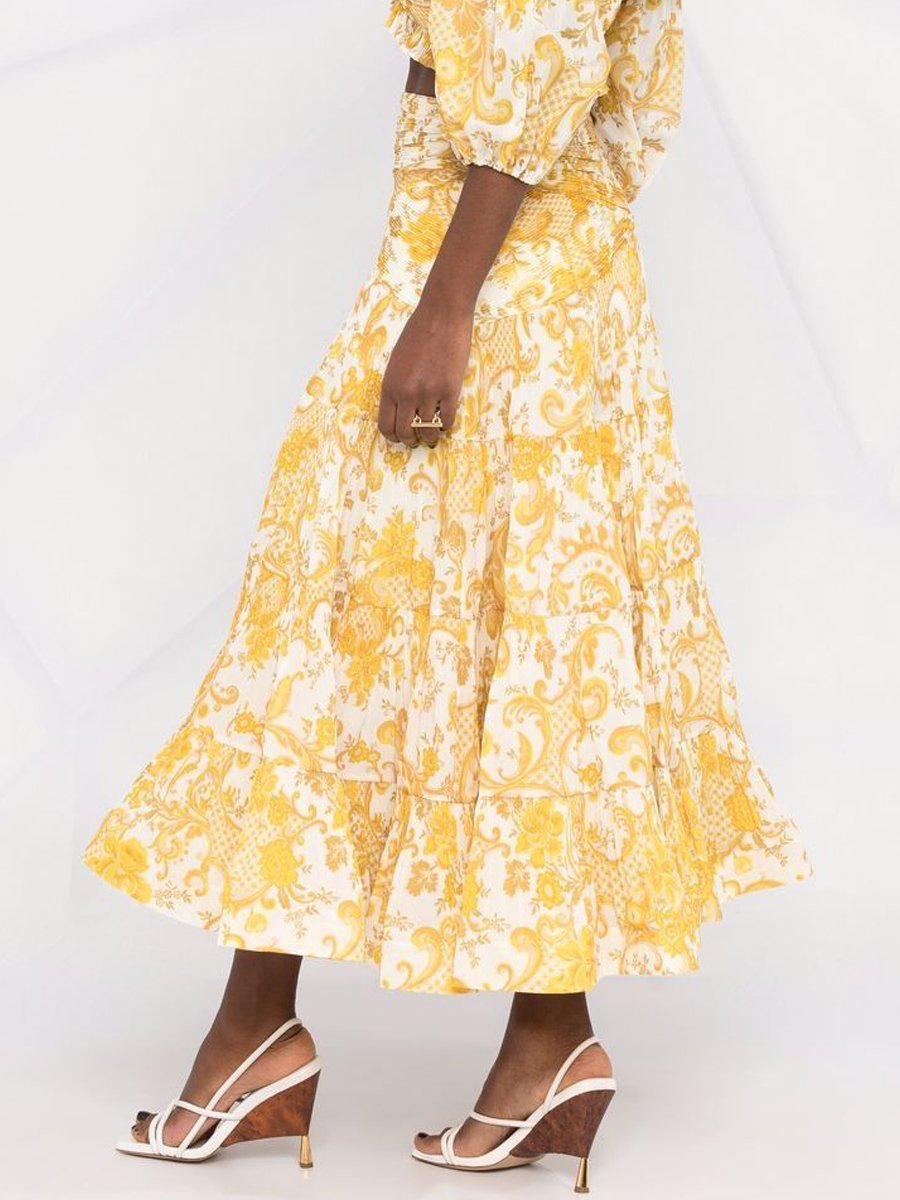 Printed High Waist Midi Skirt