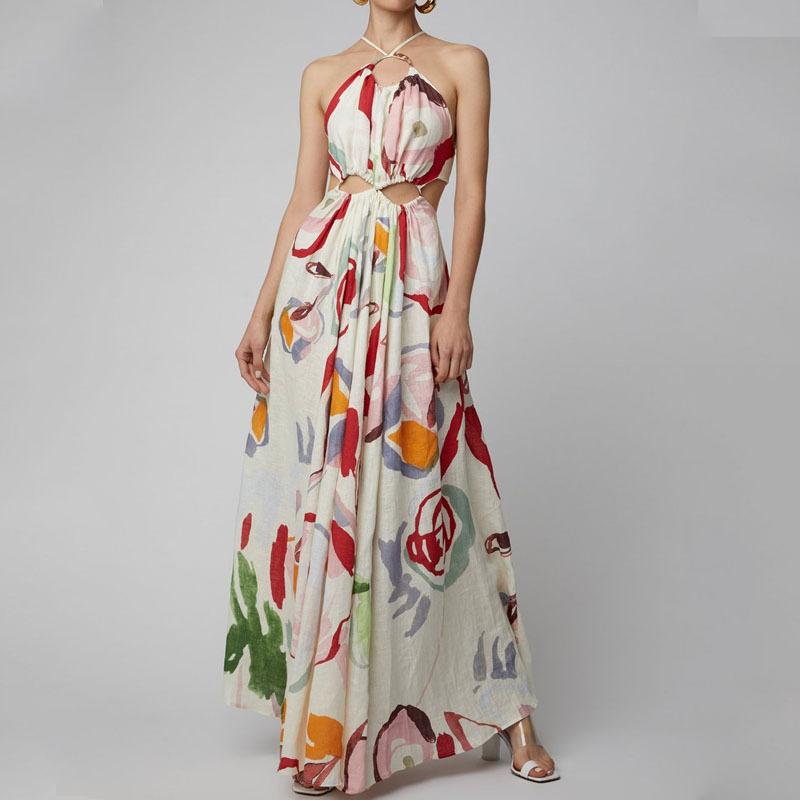 Halter Printed Beach Maxi Dress