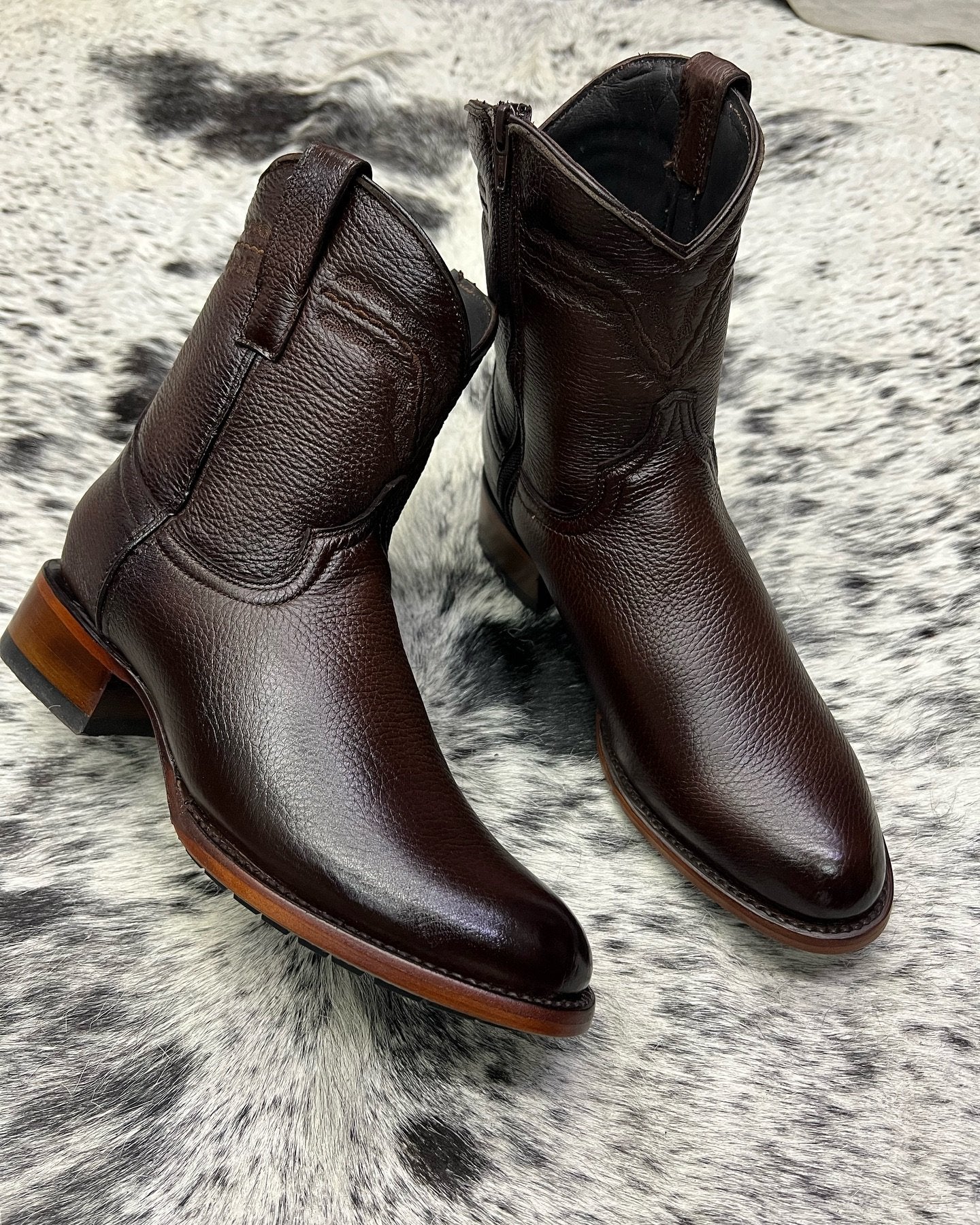 Simple Leather Cowboy Boots Brown