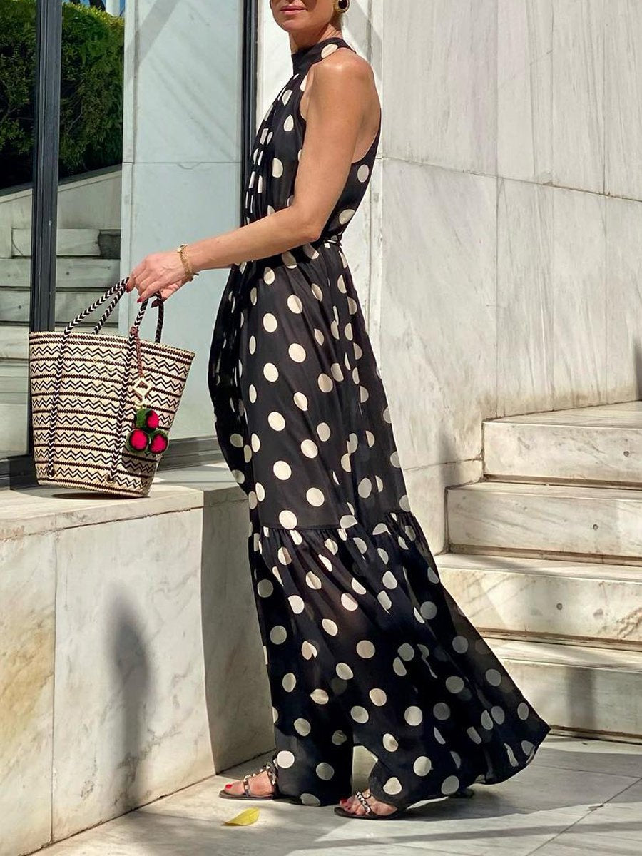 Polka Dot Sleeveless Maxi Dress