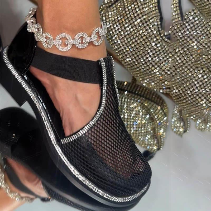 Shiny Breathable Mesh Hollow Sandals