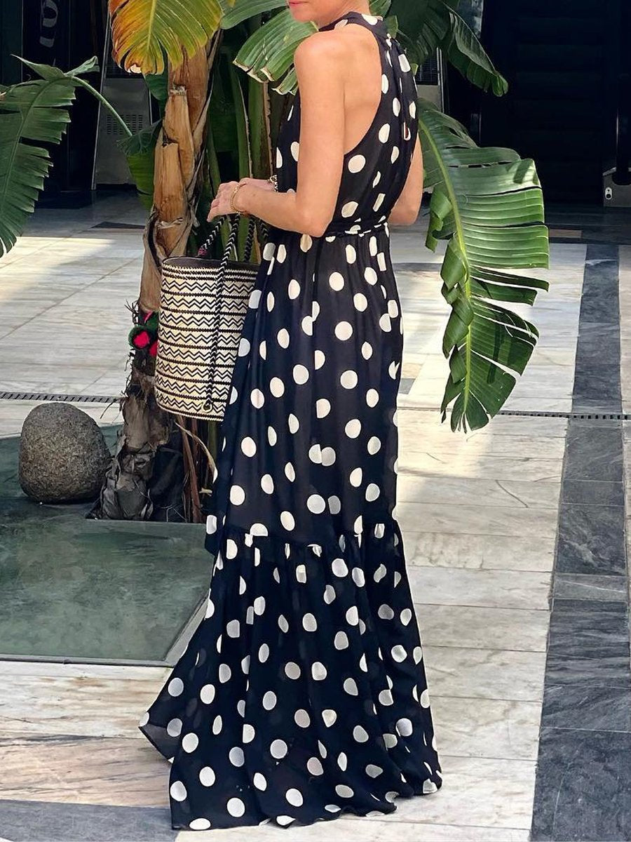 Polka Dot Sleeveless Maxi Dress