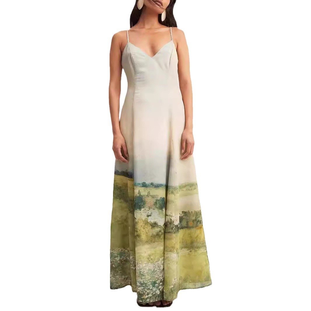 Elegant Printed Halter Maxi Dress