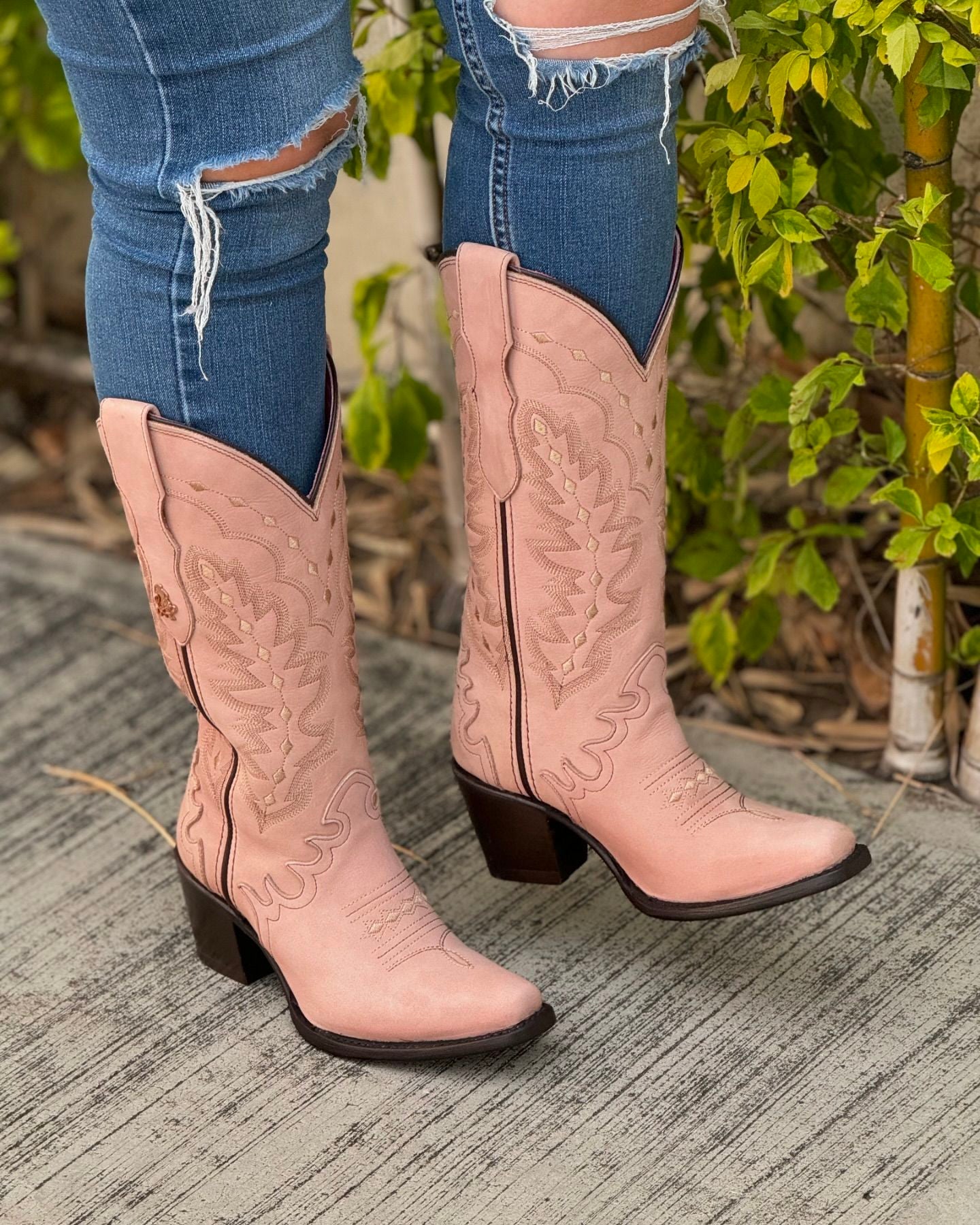 Pink Embroidered Floral Cowboy Boots