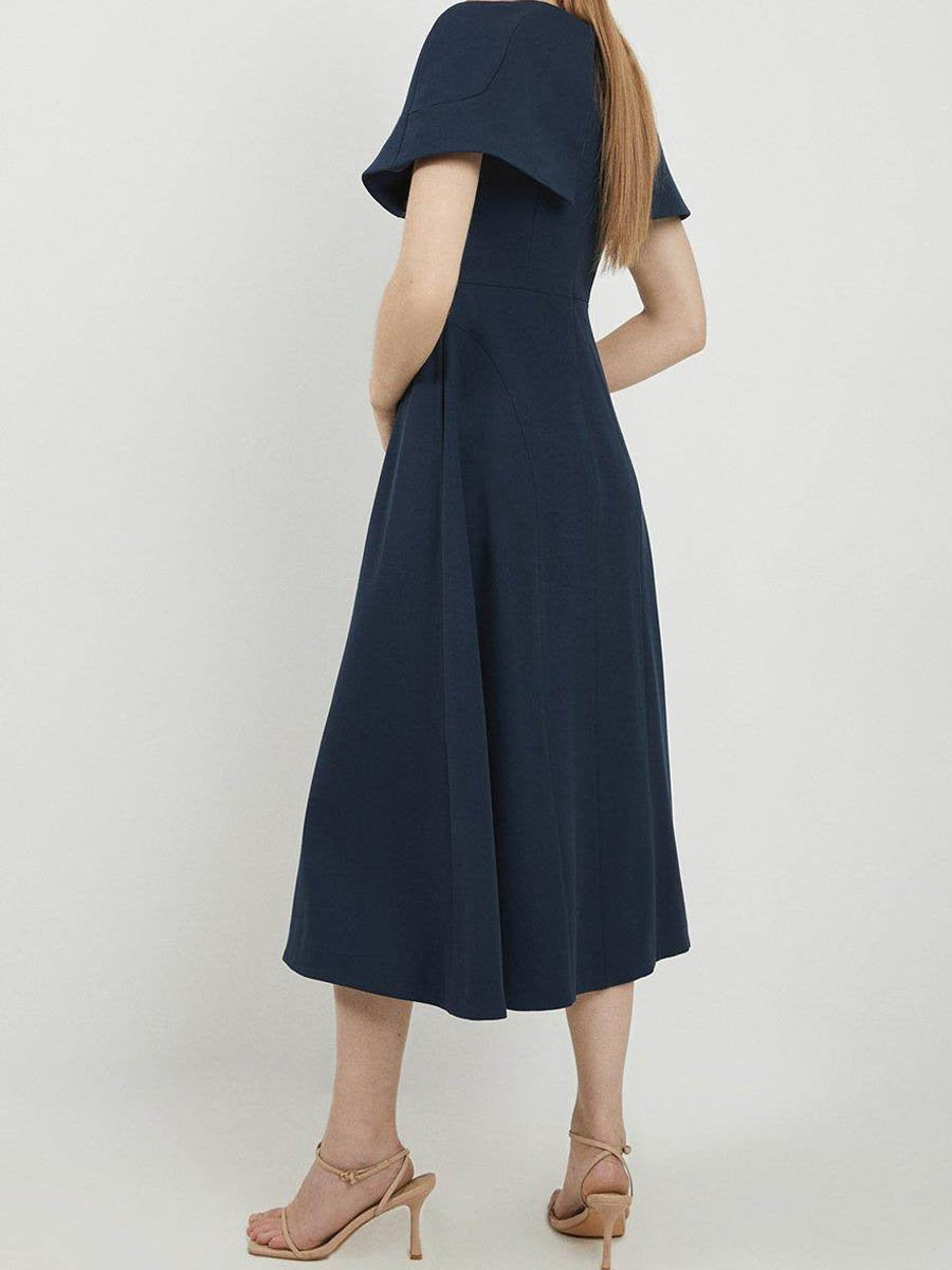 Cape Sleeve Solid OL Midi Dress