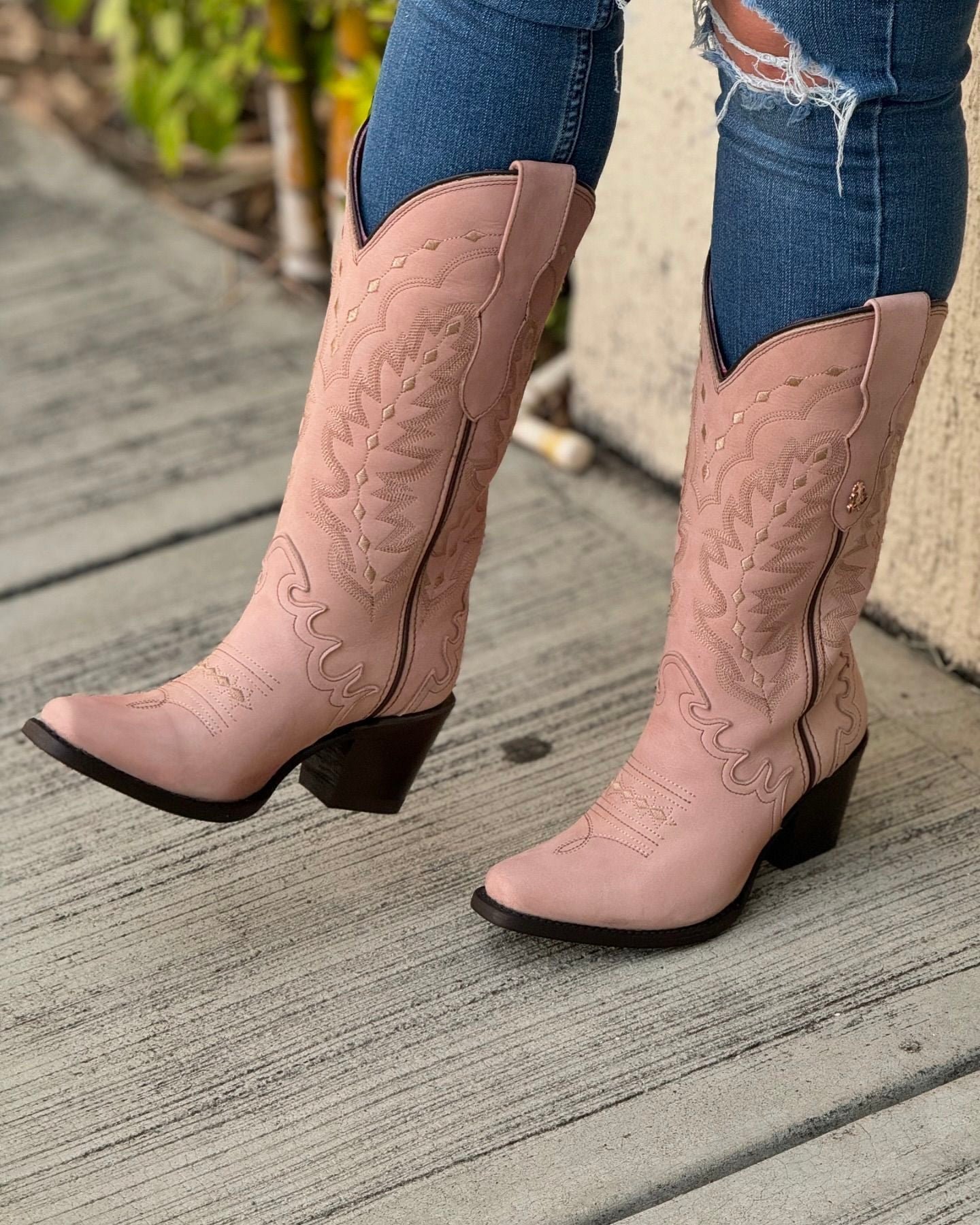 Pink Embroidered Floral Cowboy Boots