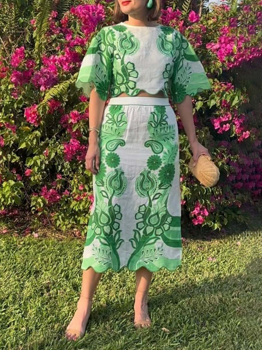 Embroidery Print Two Pieces Dress