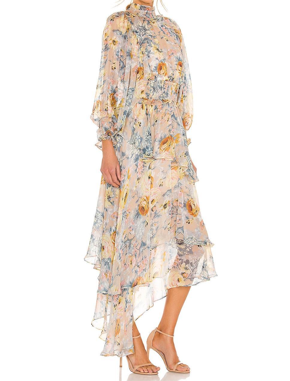 Floral Chiffon Printed Irregular Hem Dress