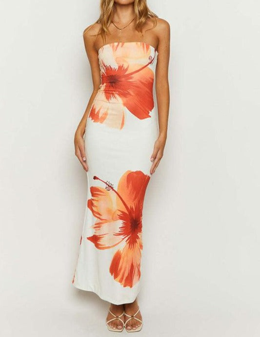 Vibrant Printed Slim Camisole Long Dress