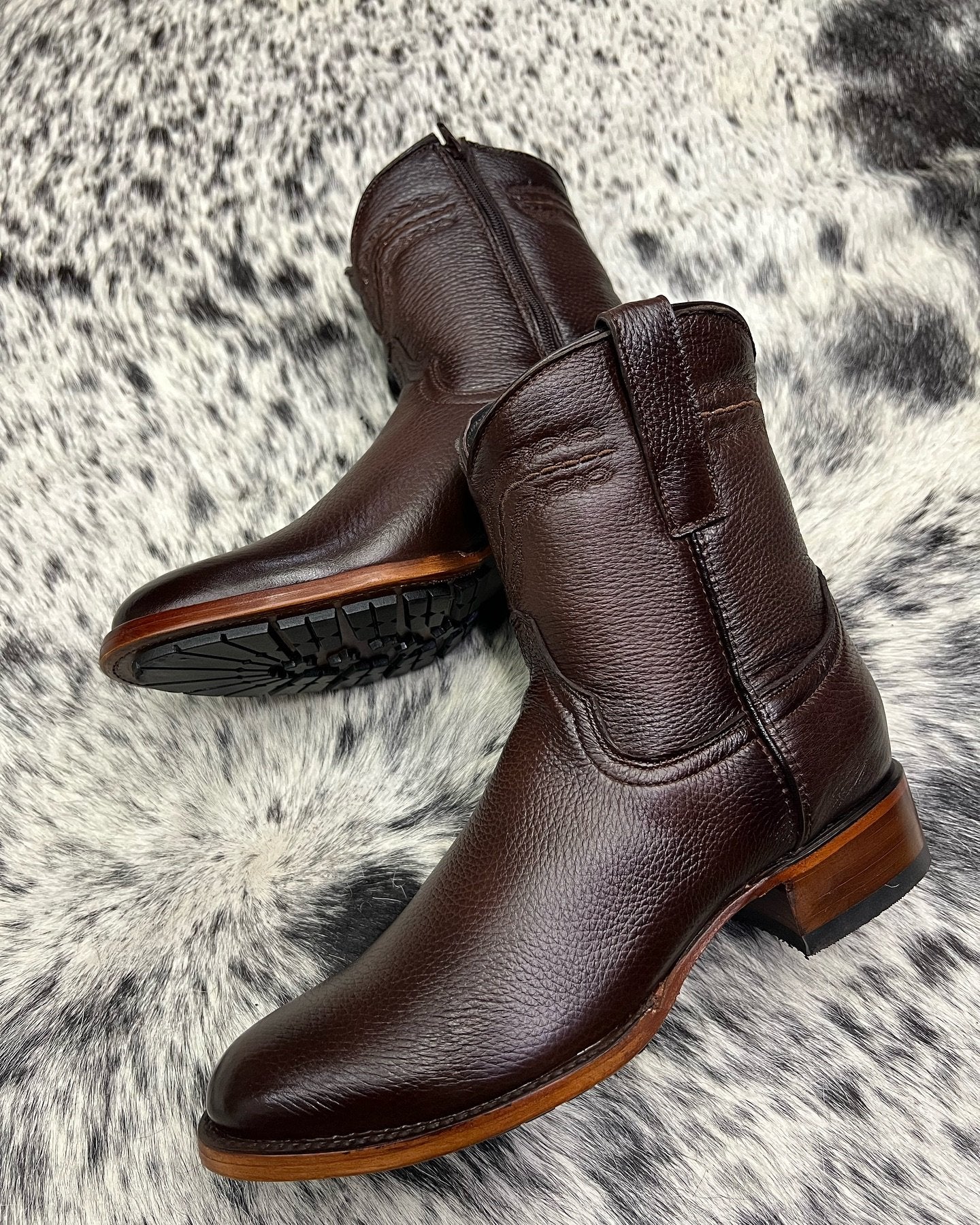 Simple Leather Cowboy Boots Brown