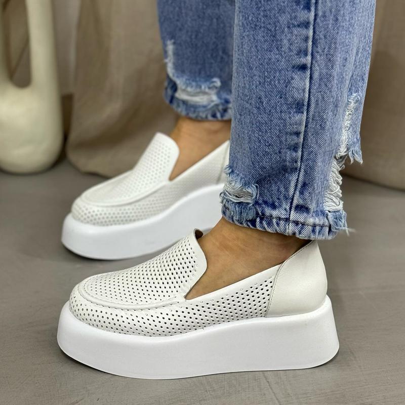 Eyelet Detail Leather Platform Shoes