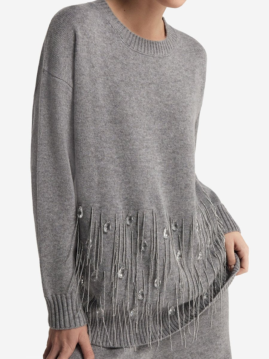 Elegant Fringed Flash Diamond Trim Knit Sweater Suit