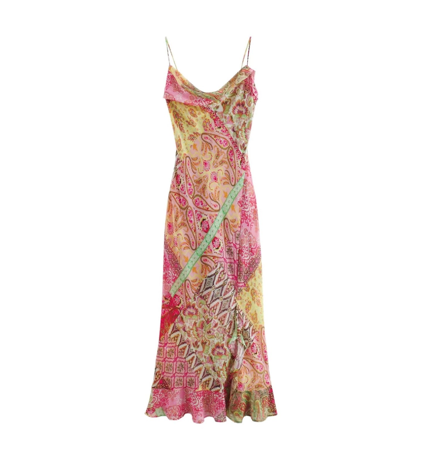 Patchwork Printed Chiffon Halter Dress