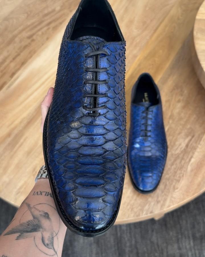 Crocodile Print Leather Shoes Blue