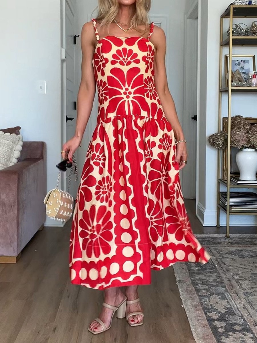 Sling Print Sleeveless Midi Dress