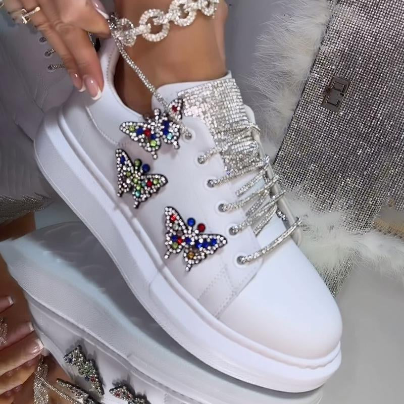 Rhinestone Butterfly Shiny Sneakers