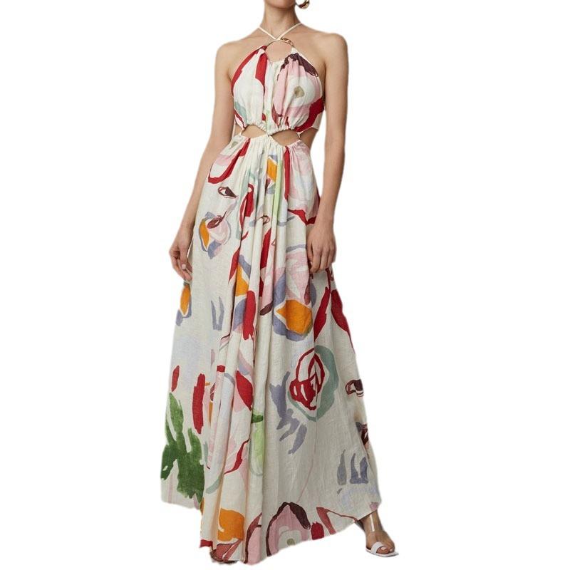 Halter Printed Beach Maxi Dress