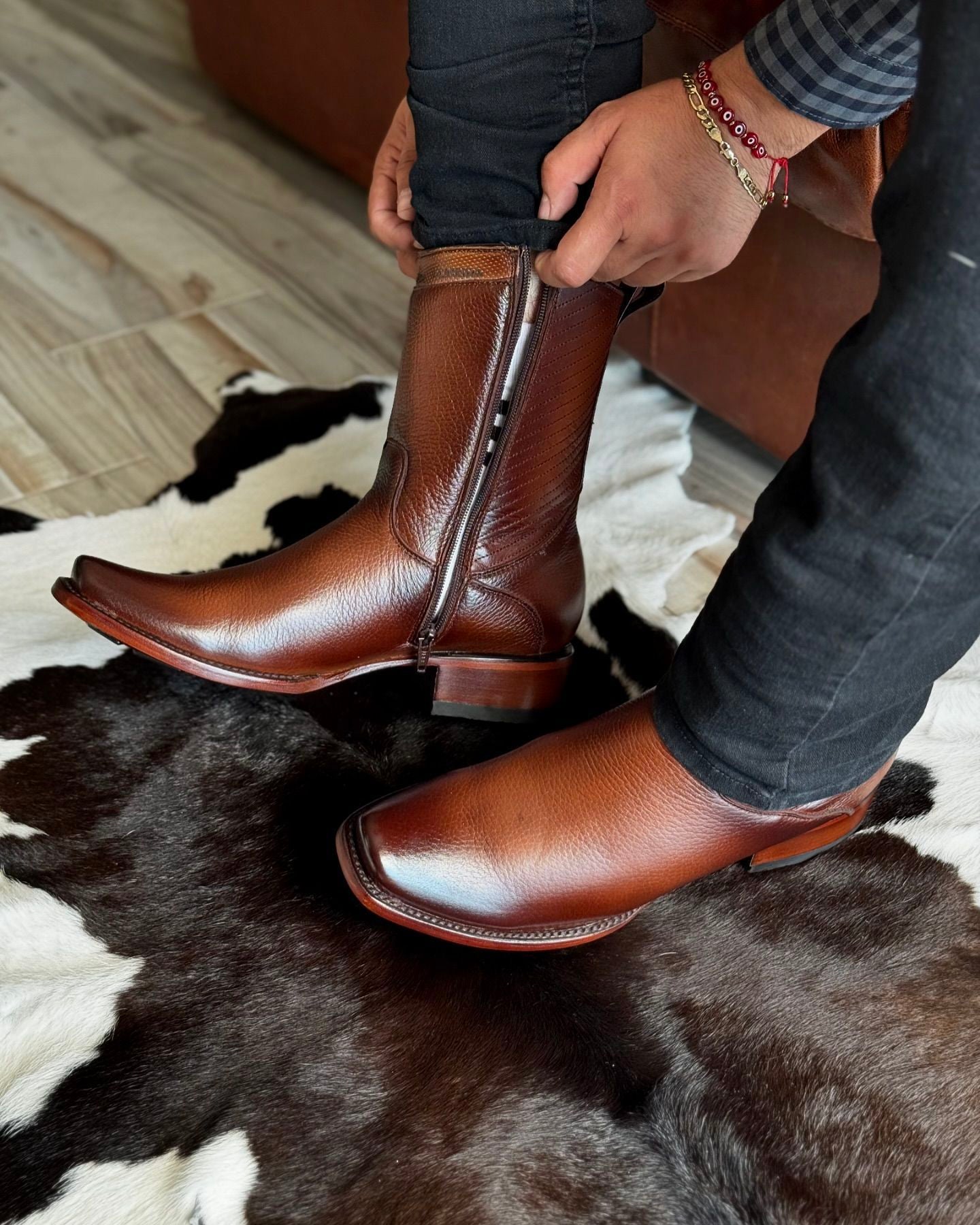 Brown Red Leather Boots