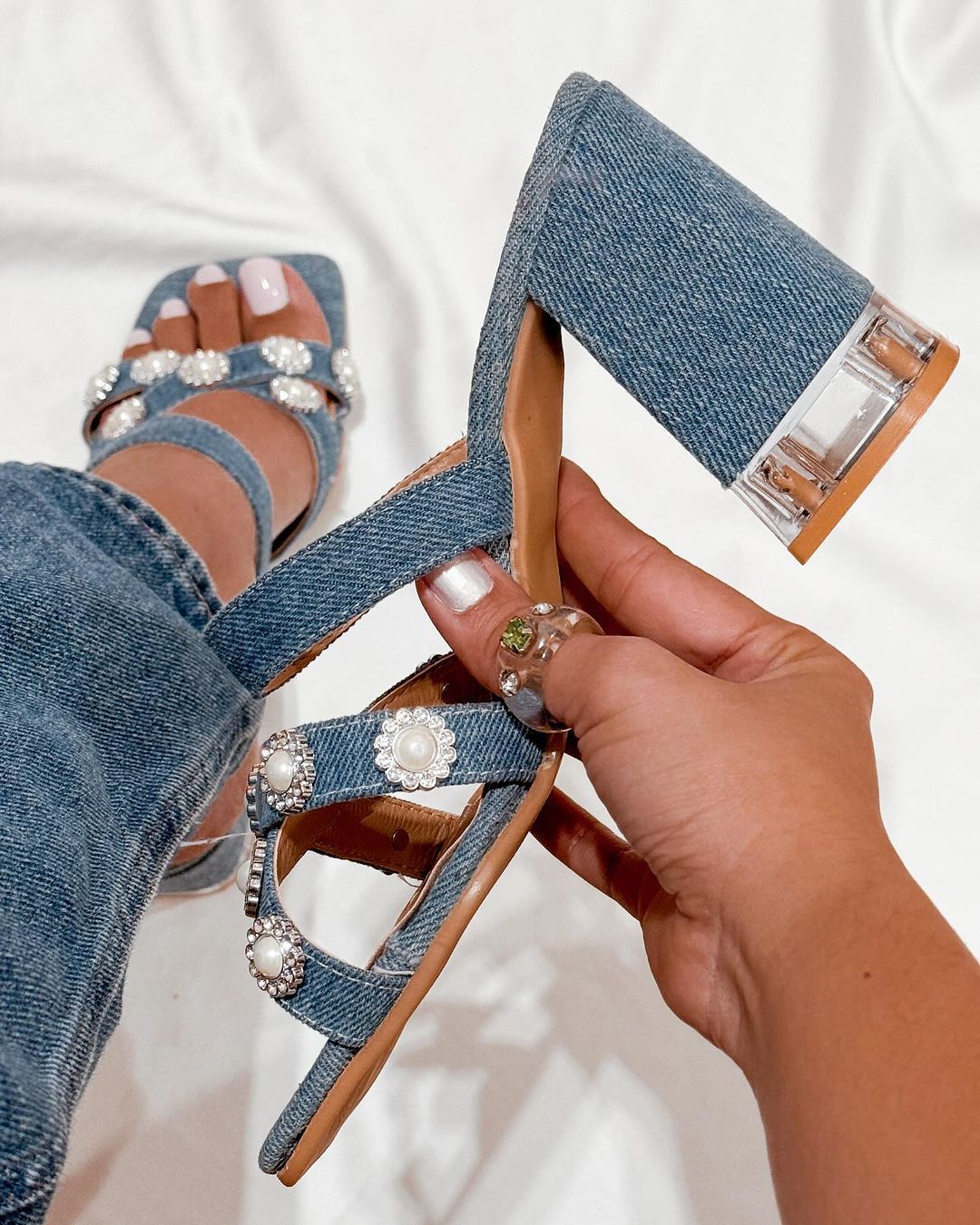 Cowboy Pearl Embellished Heeled Sandals