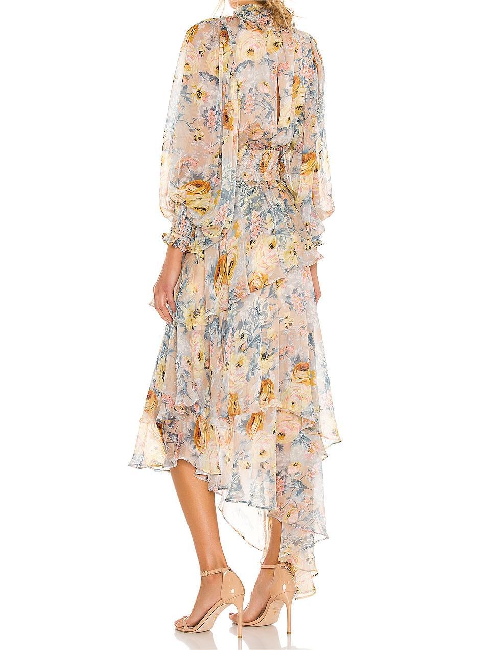 Floral Chiffon Printed Irregular Hem Dress