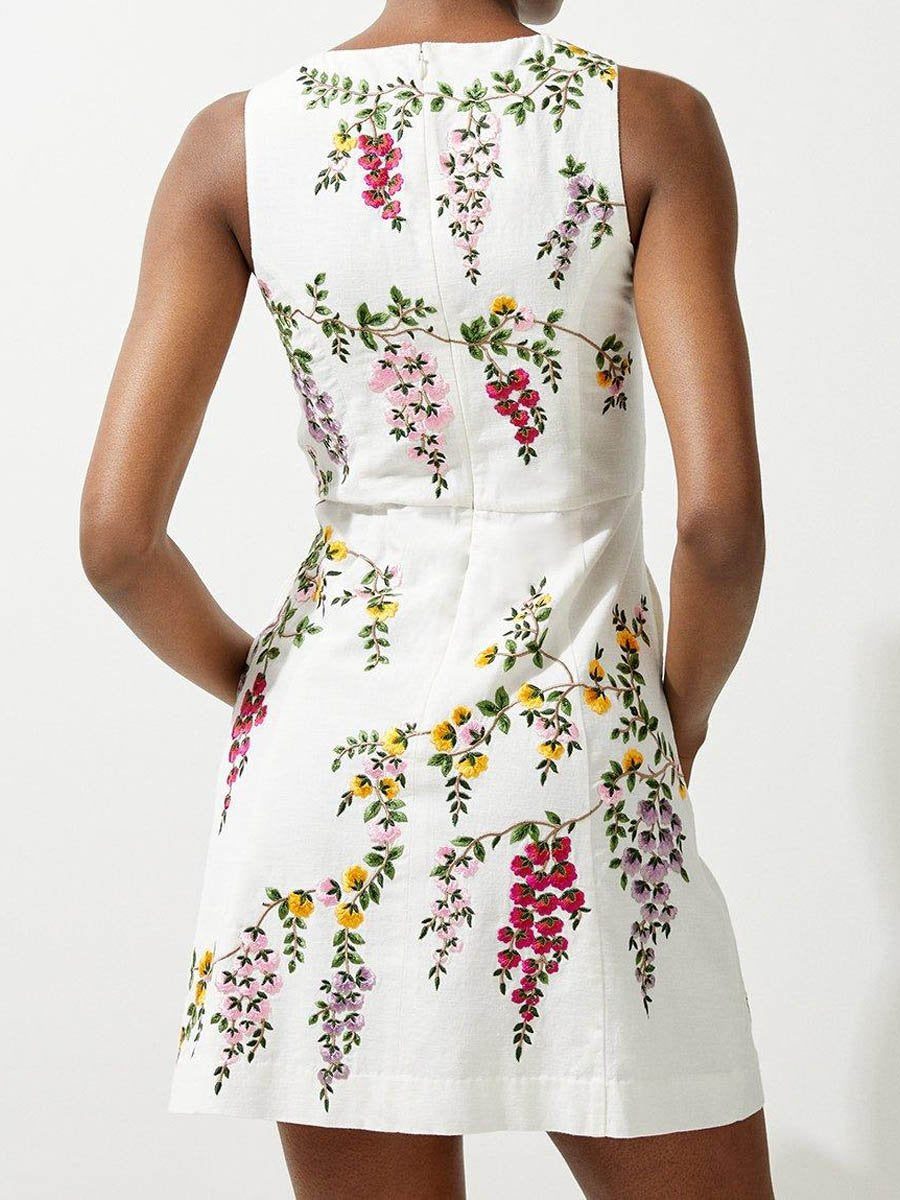 Floral Embroidered Sleeveless Mini Dress