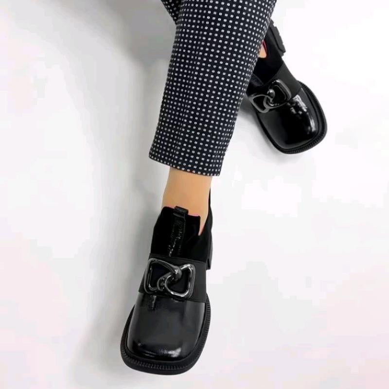 Women's Square-toe Platform Patent Leather Shoes