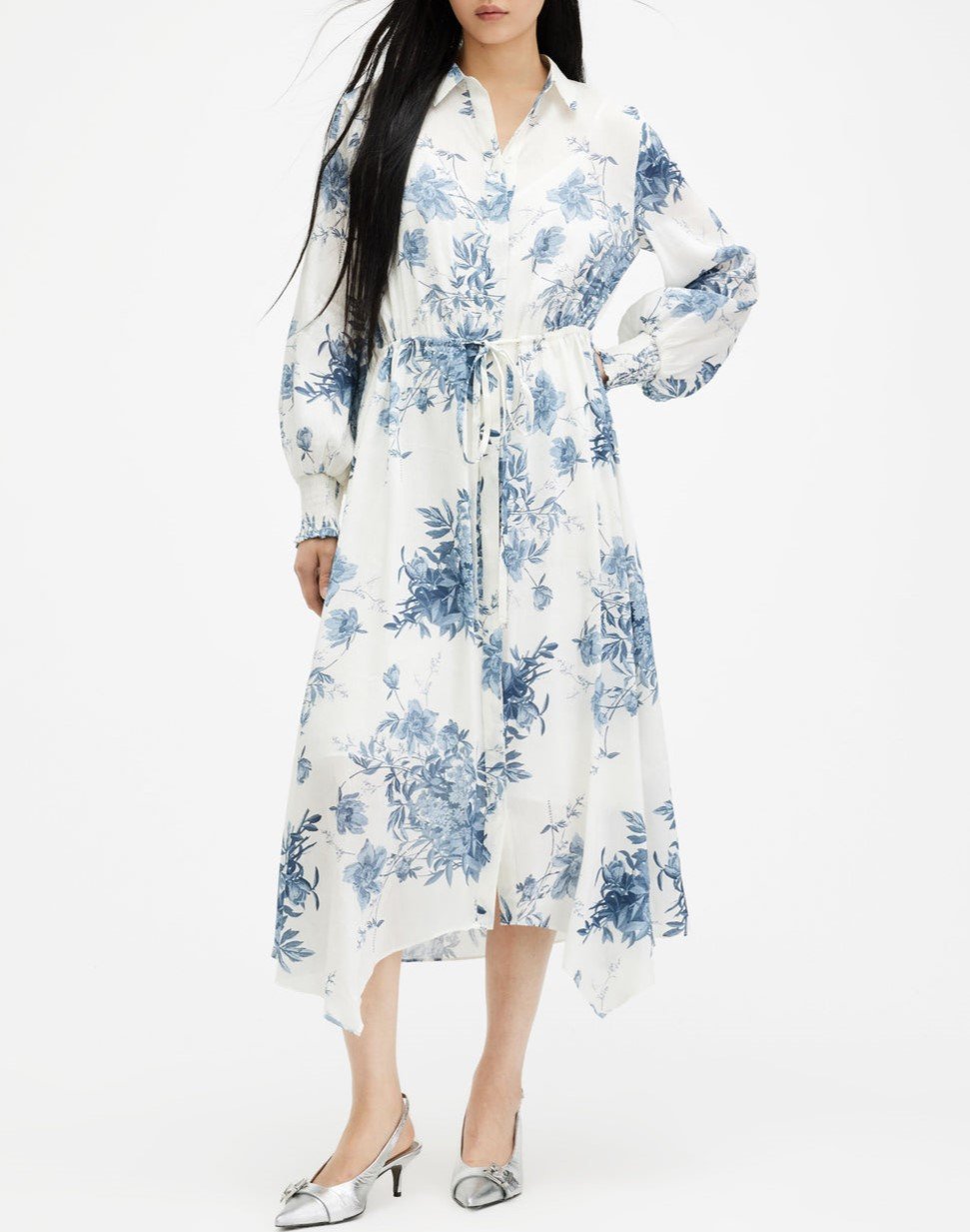 Ink Halo Print Long Sleeve Midi Dress