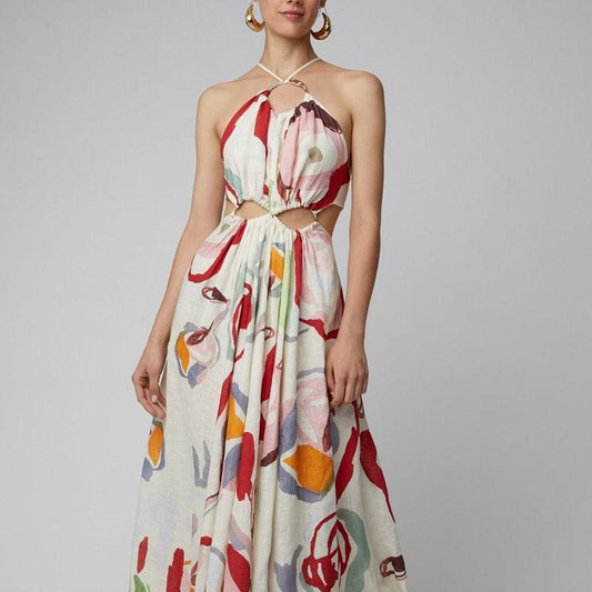 Halter Printed Beach Maxi Dress