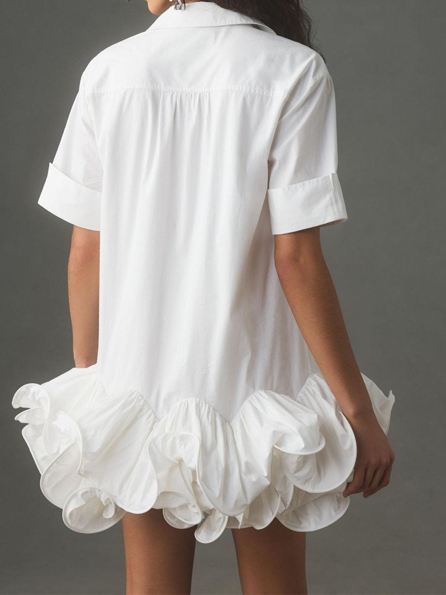 Short Sleeve Collared 3D Ruffle Mini Dress