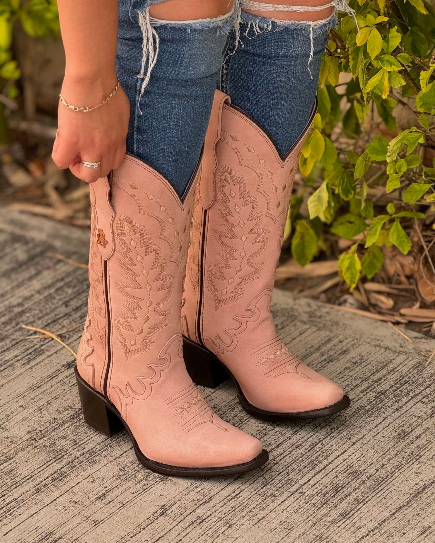 Pink Embroidered Floral Cowboy Boots