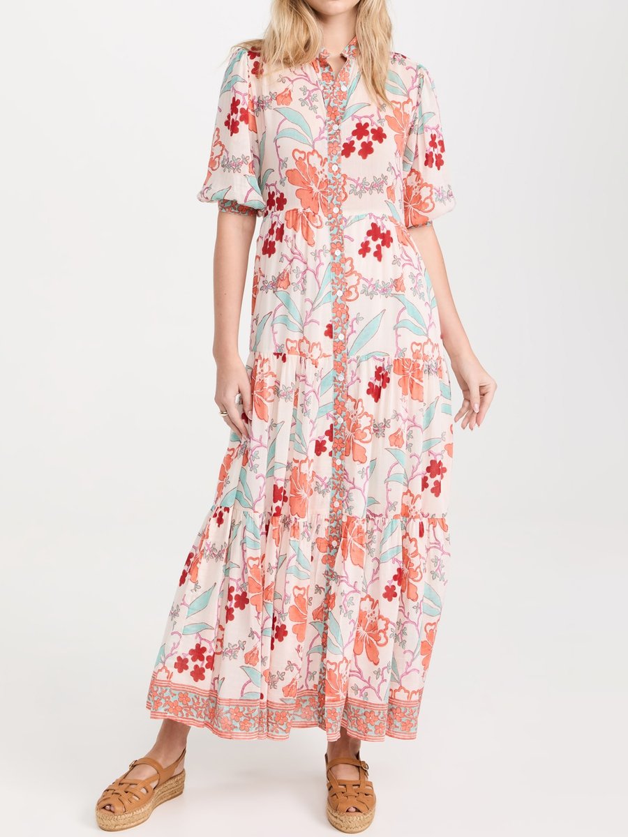 Floral Print Button Up Maxi Dress