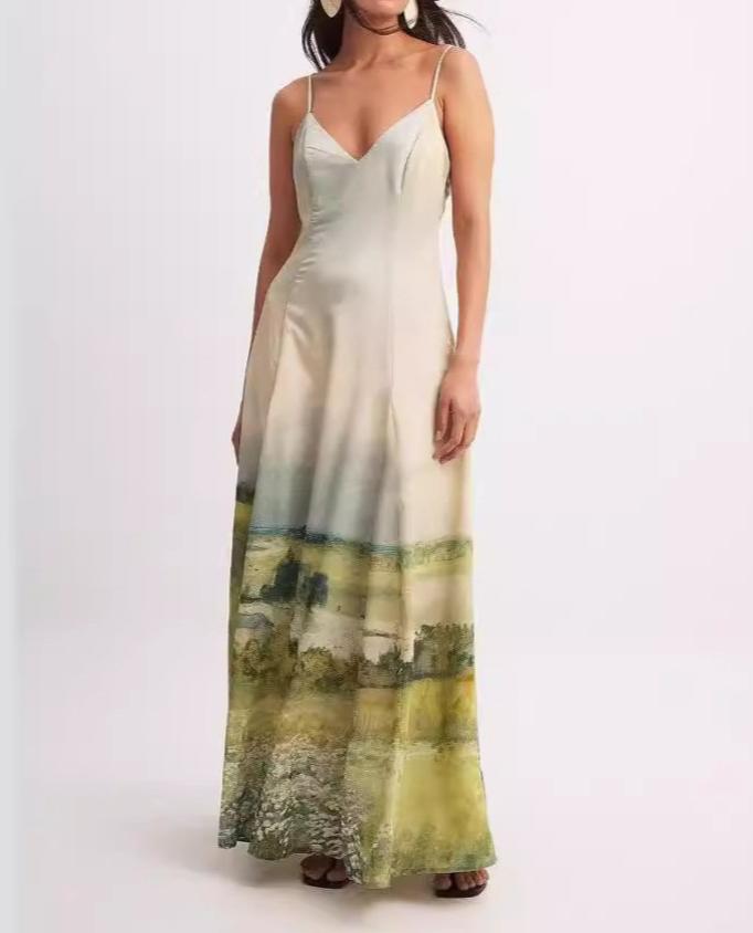 Elegant Printed Halter Maxi Dress