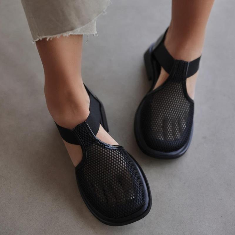 Mesh Detail Stretch Sandals