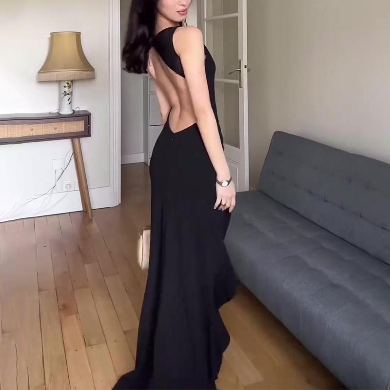 Backless High Waist Irregular Slit Maxi Dress