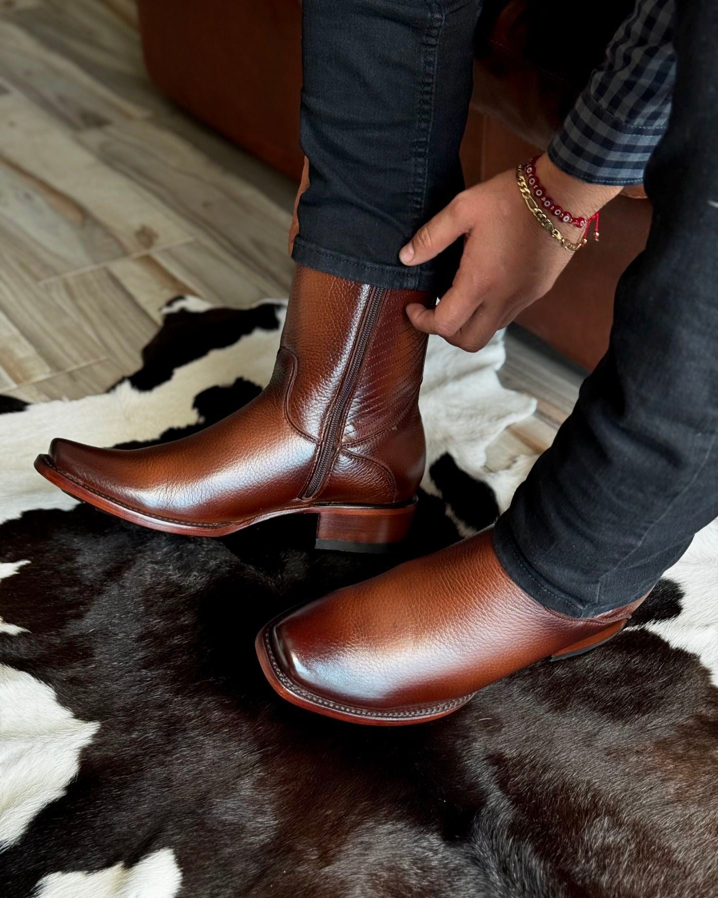 Brown Red Leather Boots