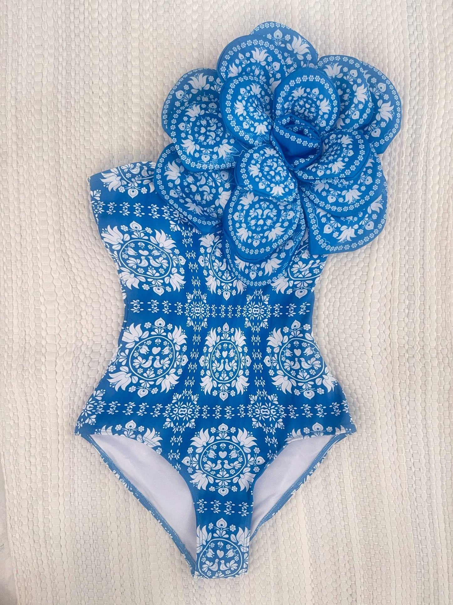 Blue Printed Floral One-piece Swimsuit